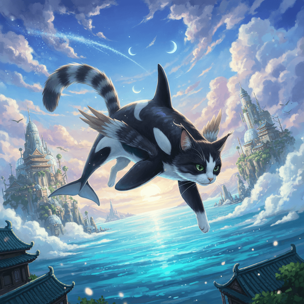 Orca + Cat, an AI hybrid generated by Aimagica.ai