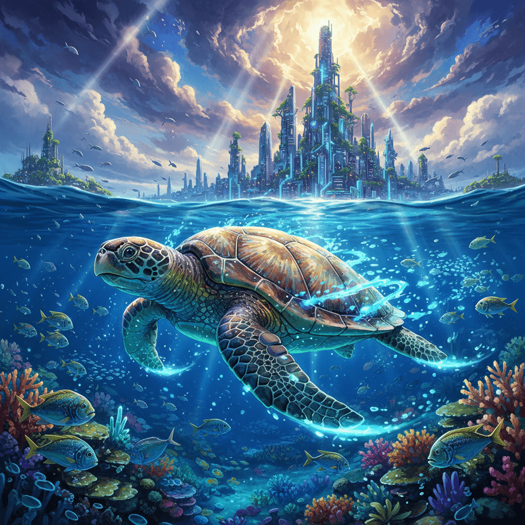 Nanobot + Sea Turtle, an AI hybrid generated by Aimagica.ai