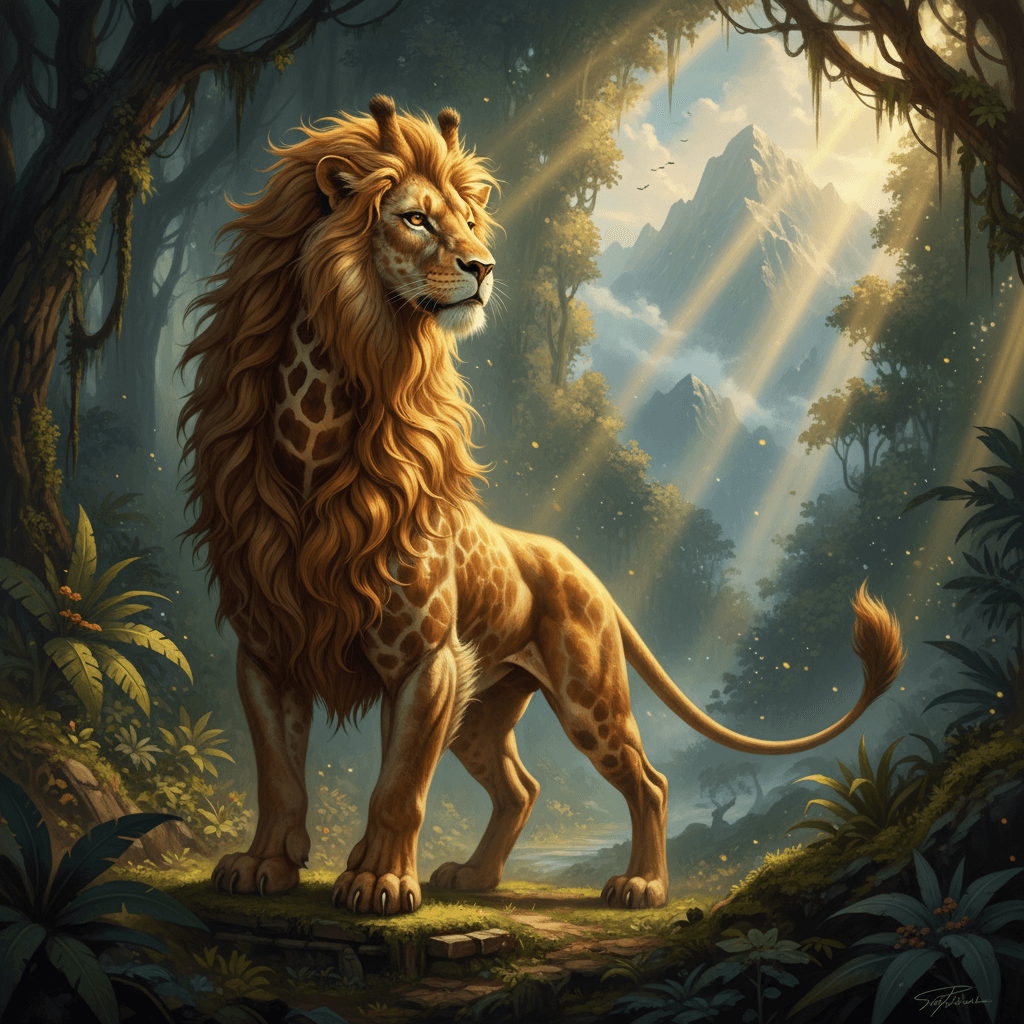 Giraffe + Lion, an AI hybrid of Giraffe and Lion generated by Aimagica.ai