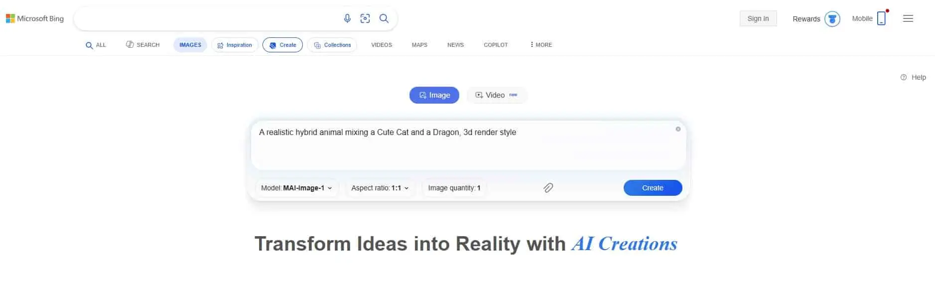 Bing requires you to write complex text prompts and sign in with a Microsoft account just to see the result.