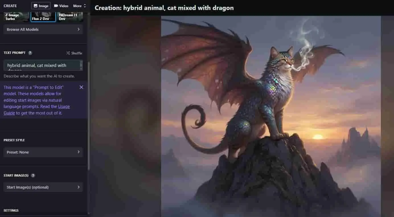 NightCafe generates stunning artistic images, often looking like oil paintings or concept art. However, the fusion can sometimes feel like a 'collage' rather than a natural creature